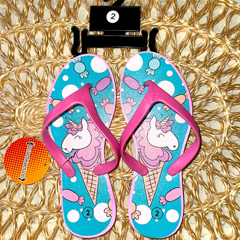 Playful Pink and Blue Ice Cream Flip Flops for Girls Size 2 NWT